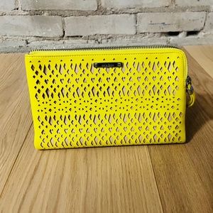 Stella & Dot neon yellow clutch with two zipper folds